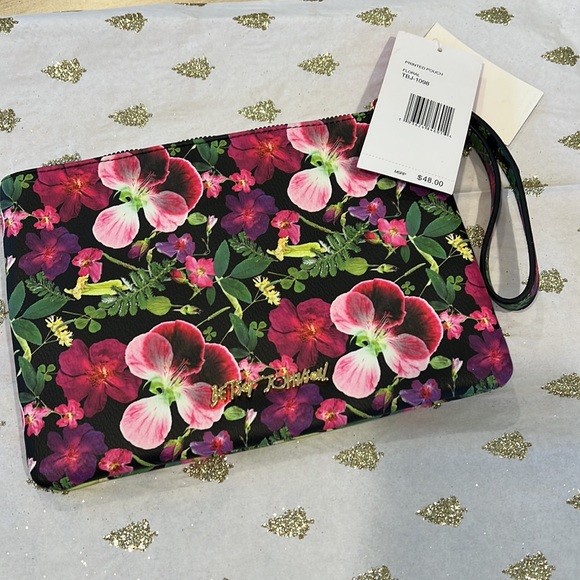 New Betsey Johnson CHOOSE KINDNESS Floral Pouch Wristlet - Picture 3 of 15